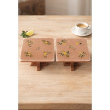 Çınar Mobilya Sunum Tabağı & Ayaklı Stand & Kahve Yanı & Limon Seri 2'li Takım & Kare Tasarım