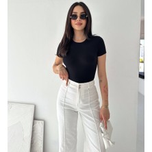 Noa Noa Kadın Kısa Kollu Modal Kumaş Crop T-Shirt