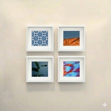 Aley Life Yapışkanlı Beyaz Sök Tak 21 X21 cm Paspartulu Klasik Kare Çerçeve Set - 4'lü Paket