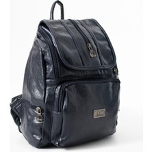 571 Collections Çanta Suni Deri Yıkama Sırt Çantası (Poliüretan) Lacivert MODEL:(571-14-16J)