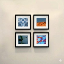 Aley Life Yapışkanlı Siyah Sök Tak 21 X21 cm Paspartulu Klasik Kare Çerçeve Set - 4'lü Paket