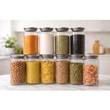 Kitchen Pembelia 12 Adet 1300 ml Vakumlu Metal Kapaklı Cam Kavanoz Bakliyatlık Erzak Saklama Kabı