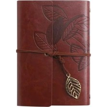 Esranın Dünyası Vintage Yaprak Motifli Pu Deri Defter - 80 Sayfa Çizgisiz