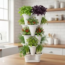 Esranın Dünyası 5 Katlı Şanslı Yonca Kule Saksı Seti, Beyaz