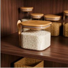 Esranın Dünyası 600 ml Bambu Kapaklı Cam Kavanoz - Kaşıklı Tasarım, Vakumlu Kapak