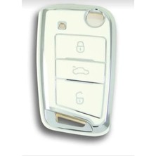 Esranın Dünyası Lüks Nano Anahtar Koruma Kılıfı - Beyaz ve Gümüş