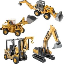 Esranın Dünyası Metal Başlıklı Iş Makinaları Seti - 4'ü 1 Arada, 1:70 Ölçek, Gerçekçi Tasarım