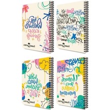 Esranın Dünyası Grafiti Desenli Spiralli Defter, A4, 80 Yaprak, 70G Kağıt, Dayanıklı Kapak, Asorti Renkler