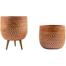 Esranın Dünyası Beyaz Nokta Desenli Toprak Saksı - 19 cm Ikili Set