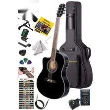 Esranın Dünyası Profesyonel Siyah Elektro Akustik Gitar Seti 4/4