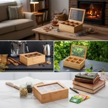 Esranın Dünyası 6 Bölmeli Bambu Çay Kutusu - Mıknatıslı Kapak, 21X16,5X7 cm