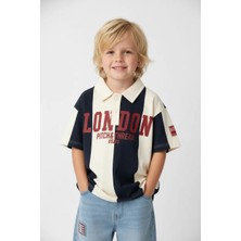 La'ciel Paris Pamuklu London Sloganlı Polo Yaka Tişört