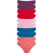 Leopardess 10 Adet Önü Dantelli Transparan Kadın Slip Külot