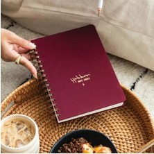 Esranın Dünyası A5 Spiralli Sert Kapak Keten Noktalı Not Defteri - Bordo