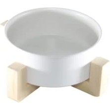 Esranın Dünyası Ahşap Stand ve Seramik Kase ile Minimalist Kedi Mama/su Kabı Tekli (Beyaz)