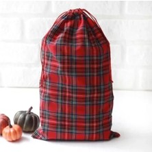 Esranın Dünyası Kırmızı Ekose Yılbaşı Hediye Kesesi - 25X40 Cm, 10 Adet