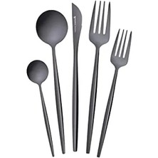 Esranın Dünyası 30 Parça Çatal Kaşık Bıçak Takımı, 6 Kişilik, Siyah