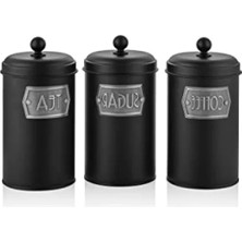 Esranın Dünyası 1,60 Litre Siyah Paslanmaz Çelik Çay, Şeker, Kahve Kavanozu