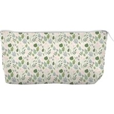 Esranın Dünyası Şık Kanvas Bez Kalemlik, 21X10X6CM, Körüklü Tasarım, Yeşil Yaprak