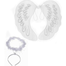 İlk El Grup Beyaz Dantel Tüllü Peri Kanadı ve Peri Tacı Seti 45X40 cm Iegtgrs-34