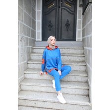 Barış Beauty Kadın Indigo Kapşonlu Etek Ucu Detay Arma Ters Dikiş Gorunumlu Ikili Takım