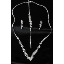 By Barun Su Yolu Yuvarlak Kolye Küpe Bileklik Set 925 Ayar Zirkon Taşlı Beyaz Silver Abiye Düğün Nişan Kına ST-0003