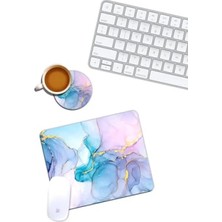 Esranın Dünyası Şık Mermer Desenli Mouse Pad ve Bardak Altlığı Seti