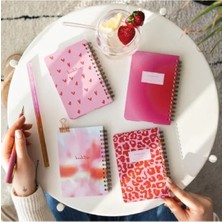 Esranın Dünyası Taşınabilir 9X14 cm Sert Kapak Spiralli Çizgili Not Defteri Seti - 4'lü Pembe