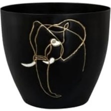 Esranın Dünyası Siyah Metal Saksı Fil Desenli 13 cm Çapında