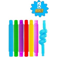 E-Deniz Ticaret 6'lı Uzayan Boru Oyuncak Hortum Türk Malı Karışık Renkli Pop Tubes Eğitici Katlanır