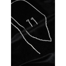 By Barun Su Yolu Yuvarlak Kolye Küpe Bileklik Set 925 Ayar Zirkon Taşlı Beyaz Silver Abiye Düğün Nişan Kına ST-0002