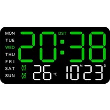 Mdstech Yeşil LED Dijital Duvar Saati – Çift Alarm, Tarih ve Sıcaklık Göstergeli Büyük Ekran