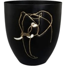 Esranın Dünyası Siyah Metal Saksı Fil Desenli 18 cm Çapında