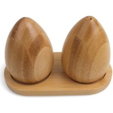 Esranın Dünyası Doğal Bambu Yumurta Şeklinde Tuzluk ve Karabiberlik Seti