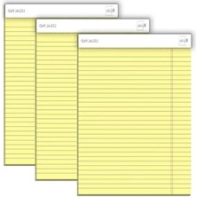 Esranın Dünyası 3 Adet Sarı Renkli Legal Pad, 50 Yapraklı Notluk, Geniş Satır Aralığı