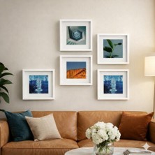 Aley Life Yapışkanlı Beyaz Sök Tak 21 X21 cm Paspartulu Klasik Kare Çerçeve Set - 5'li Paket