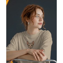 Muhtar Store Sphynx Kedi Baskılı Kadın Oversize Tişört – Minimal Sphynx Cat Tasarım