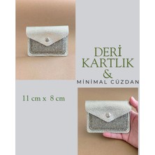 Hakiki Deri Minimal Avuçiçi Simli Leopar Tasarım Kadın Cüzdan Kartlık Drc-18