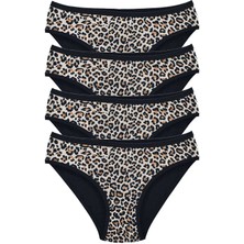 4 Adet Leopar Desenli Likralı Yumuşak Dokulu Kadın Slip Külot