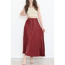 Zarif ve Modern Pileli Parlak Krep Gizli Lastikli Bordo Etek ( Lisinya )