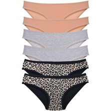 6 Adet Likralı Kadın Slip Külot Leopar Ten Gri