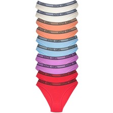 10 Adet Beli Yazılı Pamuklu Kalın Lastik Kadın Slip Külot