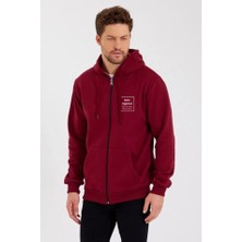 Bet's  Unisex Tam Fermuarlı Kapşonlu özel Tasarım Sweatshirt - Bordo