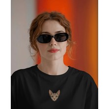 Muhtar Store Sphynx Kedi Baskılı Kadın Oversize Tişört – Minimal Sphynx Cat Tasarım