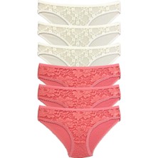 6 Adet Önü Dantelli Transparan Kadın Slip Külot S35