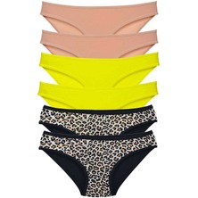 6 Adet Likralı Kadın Slip Külot Leopar Ten Sarı