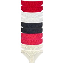 10 Adet Önü Dantelli Transparan Kadın Slip Külot S1