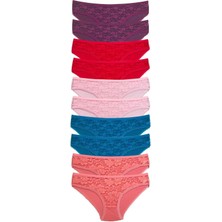 10 Adet Önü Dantelli Transparan Kadın Slip Külot S230