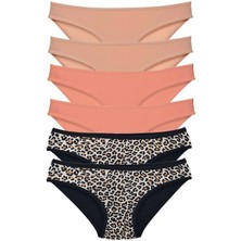 6 Adet Likralı Kadın Slip Külot Leopar Ten Pudra