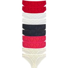 Leopardess 10 Adet Önü Dantelli Transparan Kadın Slip Külot